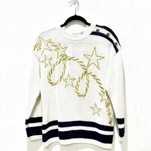 Maggie Lawrence nautical  embroidered ramie cotton Sweater S